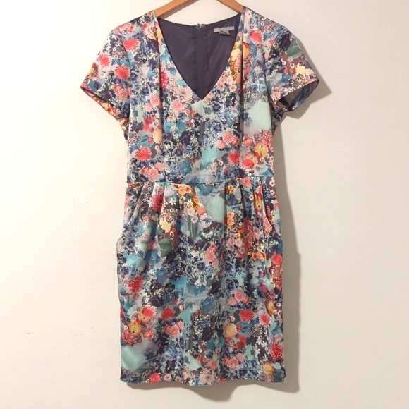 H&M Dresses & Skirts - H&M Floral Roses Pastel V-Neck Short Sleeve Pockets Pleats Garden Party Dress 8